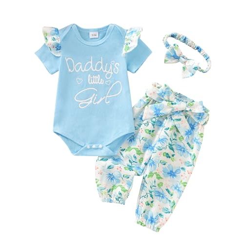 AMAWMW Baby Girl Clothes Set Daddys Little Girl Ruffle Romper Top Camouflage Pants Newborn Infant Baby Girl Outfit