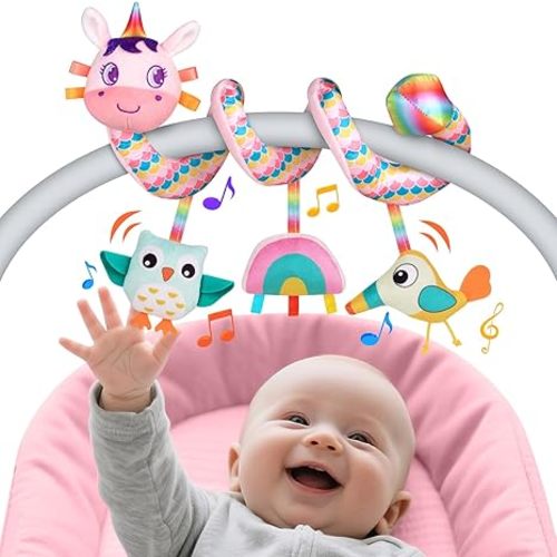 FPVERA Car Seat Toys for Babies 0-6 Months, Hanging Carseat Toys for Infants 0-12 Months, Spiral Plush Caterpillar Sensory Stroller Toy with Rattles for Baby Essentials Newborn Boy Girl Shower Gifts