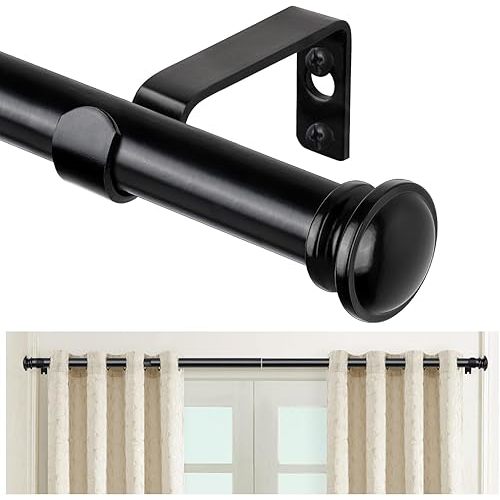 TONIAL Curtain Rod 32 to 58 Inch(2.6-4.8ft), Telescoping Splicing 3/4 Drapery Rods for Windows 20 to 53 Inch(1.7-4.4ft), Decorative Single Rod with Small Cap Finial, Black