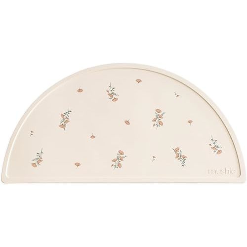 mushie Silicone Placemat for Kids | BPA-Free Non-Slip Design (Pink Flowers)