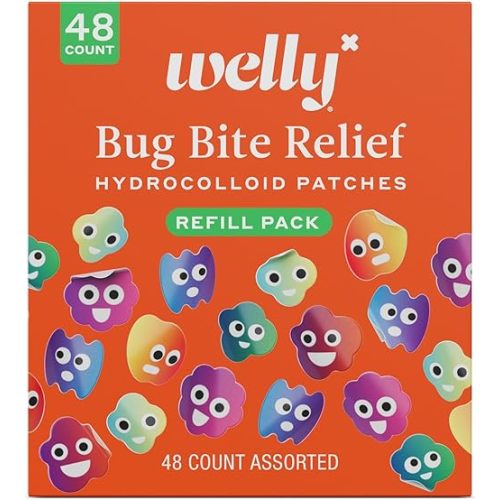 Welly Bug Bite Relief Patches Refill Carton | Drug-Free Hydrocolloid Calms Itching and Prevents Picking | 48 Count