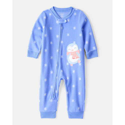 Baby Girl Penguin Fleece Long-Sleeve Loose Fit 1-Piece Pajamas - Blue - Carter's | Carter's