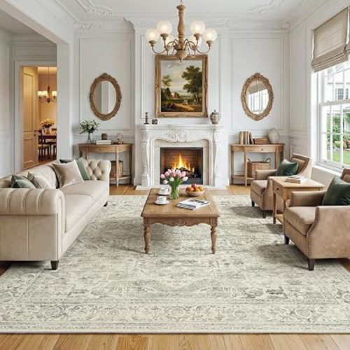 FMFUNCTEX 6x9 Washable Green Neutral Oriental Large Living Room Area Rug