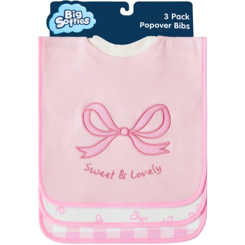 Big Softies Baby Popover Bibs 3 Pack - Pink - Size Onesize
