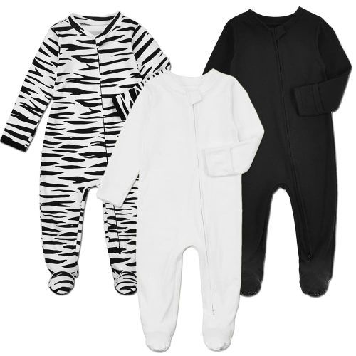 Aablexema Baby Footie Pajamas with Mittens - 3Pcs Infant Footed Sleeper Cotton Sleepwear Outfits