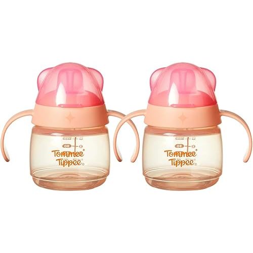 Tommee Tippee Transition Baby Sippy Cup With Spout, Ages 4 Months and Up, 5 oz, Leak-Proof Silicone Spout, Easy Grip Handles, Pink, Pack of 2