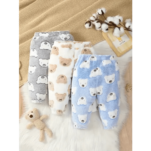 baby boys' plush cat print pants soft polyester stretch - Temu
