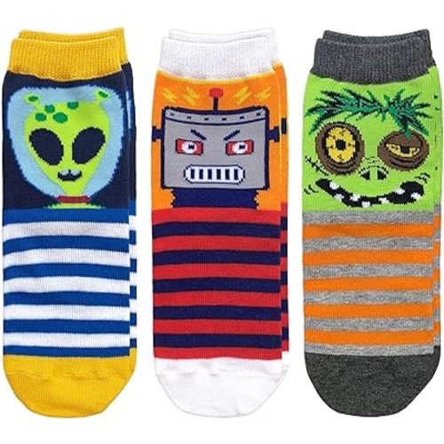 Jefferies Socks Boys Robot Alien Zombie Fun Novelty Pattern Crew Socks 3 Pack