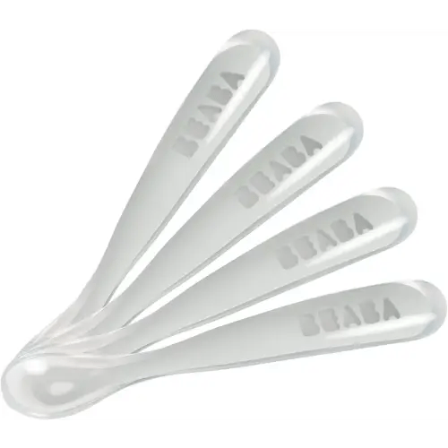 BEABA Baby's First Foods Spoon Set, Original Silicone Baby Spoons, 4 Pack, BPA Lead & Phthalate Free, Gray