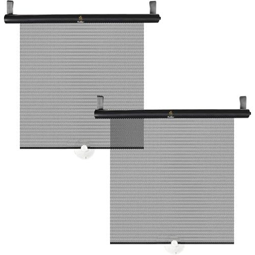 EcoNour Car Window Shades for Baby (2 Pack) | Retractable Shade for Car Side Window | Window Sun Shades with Suction Cups | Large Clips for Durability | Baby Travel Accessories (14" x 18")