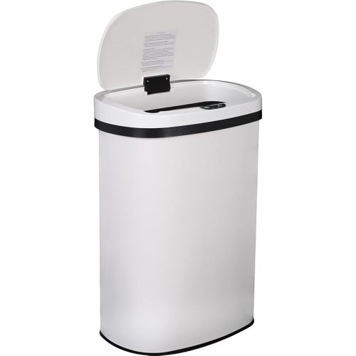 13 Gallon 50 Liter Garbage Can Kitchen Trash Can with Lid Automatic Sensor Touch Free Stainless Steel Waste Bin for Bathroom Bedroom Home Office,White