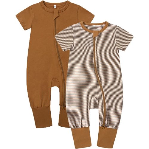 Toddler 2 Pack Baby Zipper Rompers Cotton Short Sleeve 2 Way Zipper One Piece Jumpsuit Outfits