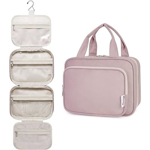 Narwey Hanging Toiletry Bag for Women Travel Makeup Bag Organizer Toiletries Bag for Travel Size Essentials Accessories Cosmetics (Dusty Rose (Medium))