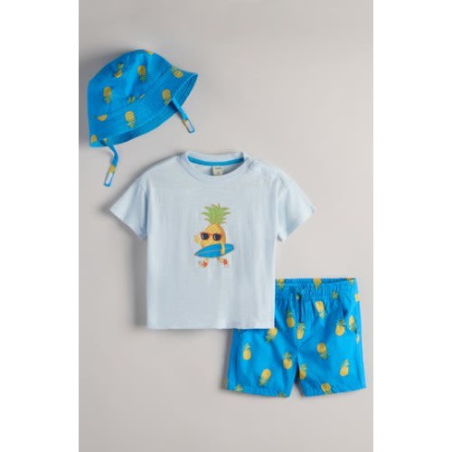 Graphic Print T-Shirt, Shorts & Bucket Hat Set, 6M