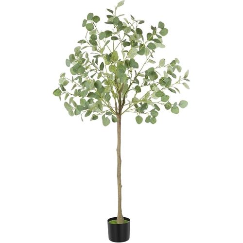 Artificial Eucalyptus Tree,5Ft Tall Fake Potted Tree Silk Faux Eucalyptus Tree with Plastic Nursery Pot, Artificial Plants for Home Office Indoor Decor