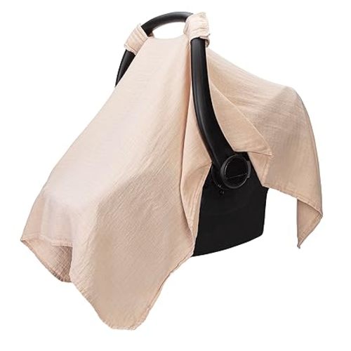 Comfy Cubs Baby Car Seat Cover - Soft, Breathable Bamboo Rayon and Muslin Cotton Blend - Lightweight Canopy for Sun, Bug, and Comfort Protection - Large Size Infant Seat Cover in Blush Design