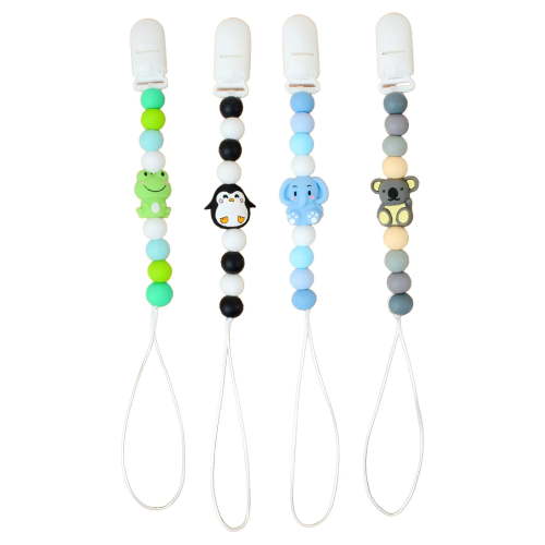 XIRQI 4Pcs Pacifier Clip,Anti-Drop Chain Design Pacifier Holder,Comfortable and Safe Material Binky Clips