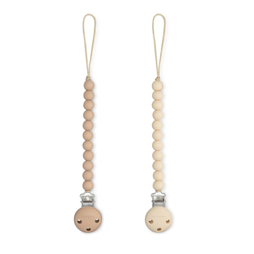 Comfy Cubs Pacifier Clips 2 Pack - 100% Food Grade Silicone Baby Pacifier Clips, BPA & PVC Free - CPSIA Certified, Lightweight and Flexible Baby Gifts - Beige & Light Beige