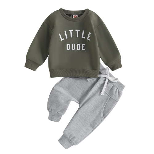 TAmten Baby Boy Clothes Fall Winter Outfits Letter Crewneck Sweatshirt Casual Pants 2Pcs Clothes Set Clothes Set(AG,12-18 Months)