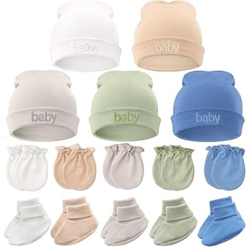 BQUBO Newborn Baby Hat Mittens Socks Set Infant Cotton Beanie Gloves Thick Warm Socks for 0-6 Months Boys Girls