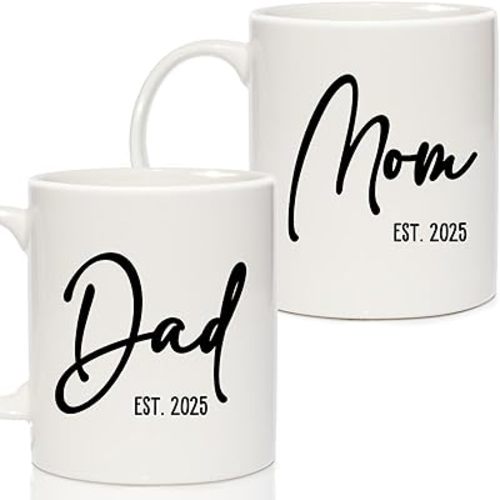 Breezy Valley New Parents Gifts for Couples, New Mom Dad Mugs Est 2025 Cup - Expecting Parents Dad Mom to Be Gifts for 1st First Time, Baby Shower Gender Reveal Gift