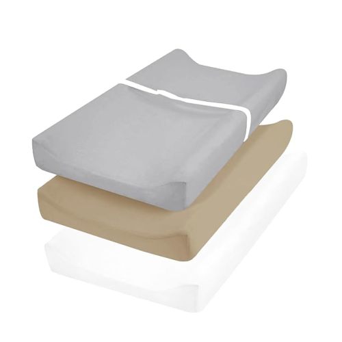 david's Kids 3 Pack Changing Pad Cover Set, Ultra Soft Breathable Cozy Microfiber Diaper Change Table Sheets for Baby Girls, Fit Most Changing Pads, White & Grey & Khaki