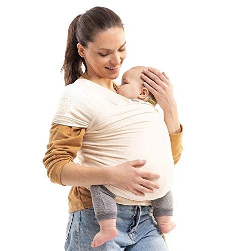 Boba Baby Wrap Carrier - Stretch Cotton Newborn Sling, Ecru Dot | Breathable, Hands-Free Babywearing Carrier Wrap; ergonomic, secure hold for newborn to toddler 7-35 lbs.