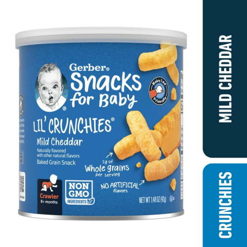 Gerber Baby Snacks, Lil’ Crunchies, Mild Cheddar, Clean Label Project, 1.48 oz Canister