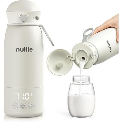 Nuliie Portable Bottle Warmer for Travel, Double Leak‑Proof, Heating Milk & Water Faster, Cordless Milk Warmer with Fast Charging, Anti-Dry & Anti-Burn Protection for All Day Needs, 17oz