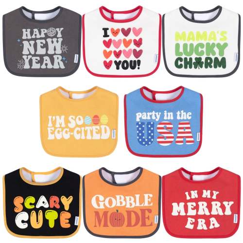 8-Pack Baby Neutral Holiday Drooling Bibs