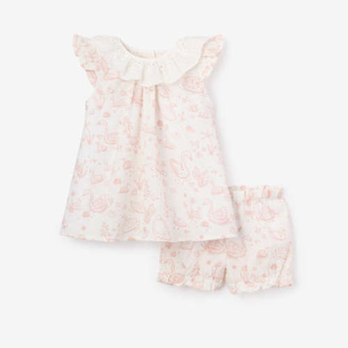 Eyelet Lace Top + Swan Toile Bloomer Set – Elegant Baby