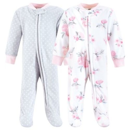 Hudson Baby Infant Girl High Pile Fleece Sleep and Play, Basic Pink Floral, 0-3 Months