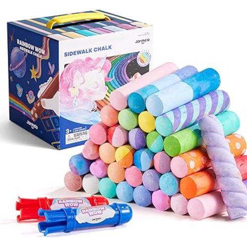 Jar Melo 38 PCS Sidewalk Chalk for Kids- Colored Sidewalk Chalk with Holder,Jumbo Washable & Non-Toxic Chalks-Outdoor Play and Chalkboard Art for Kids and Toddlers Gifts