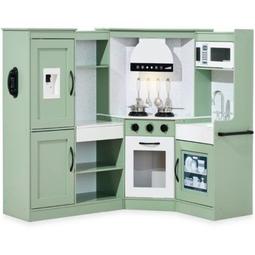 Best Choice Products Pretend Play Corner Kitchen, Interactive Wooden Kids Set w/ Lights & Sounds - Sage