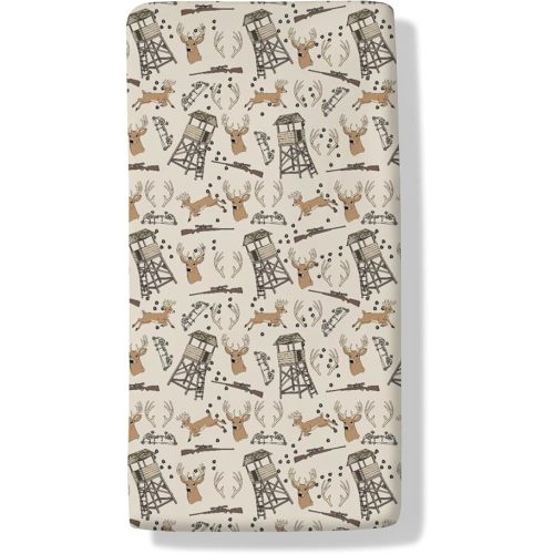 Deer Hunting Baby Crib Sheets Hunter Tree Stand Soft Breathable Baby Sheets Wild Animals Hunter Fitted Crib Mattress Cover for Standard Mattress 28x52in