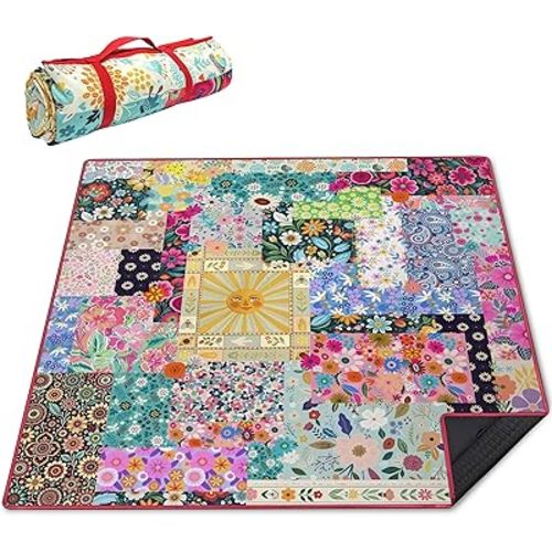 Extra Large Picnic Blankets Waterproof Foldable (80 "x 80") Beach Blanket Waterproof Sandproof,3-Layer Thicking Mat Outdoor Packable Camping Blanket(Bohemian)