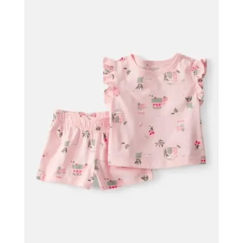 Baby Girl 2-Piece Flower Truck Top & Short Set - Pink | Carter's