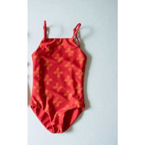 Girl's Strappy One Piece in Red Breadfruit Bandana