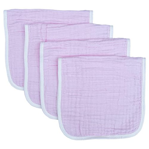 Synrroe Muslin Burp Cloths Large 20 by 10 Inches 100% Cotton 6 Layers Extra Absorbent and Soft 4 Pack Pink