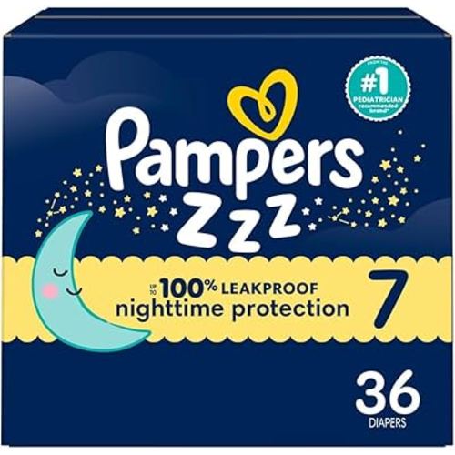 Pampers ZZZ Overnight Diapers, Size 7 (41+ lbs), 36 Count, Nighttime Protection Disposable Baby Diaper, Night Time Leak and Skin Protection