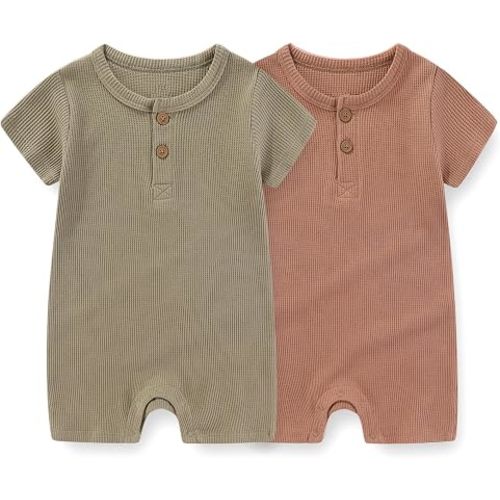 JELYLOVE Unisex 2 Pack Short Sleeve Baby Romper Infant Boy Girl Jumpsuits