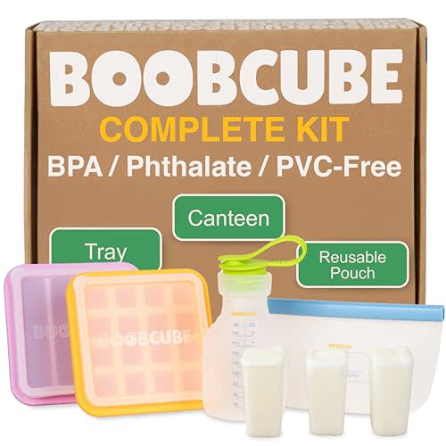 BOOBCUBE Breastmilk Storage Reusable Freezer Trays with Lid | Baby Food Cube 4pcs Complete Kit | 16 and 4-Cubes Silicone Durable Ultra Leak-Proof