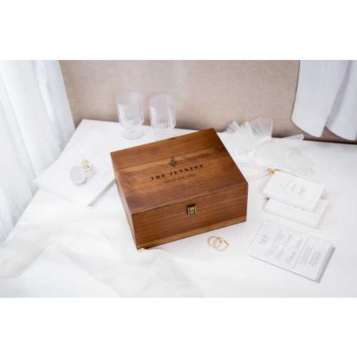 Engraved Wood Storage Box w/ Hinge Lid (D5) - Walnut Wedding Keepsake Memory Photos Engagement Anniversary Gift Couples Family Heirloom