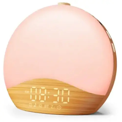 Ecozy - Sunrise Alarm Clock, White Noise Sound Machine, 26 Soothing Sounds, 17 Night Lights - Wood Grain