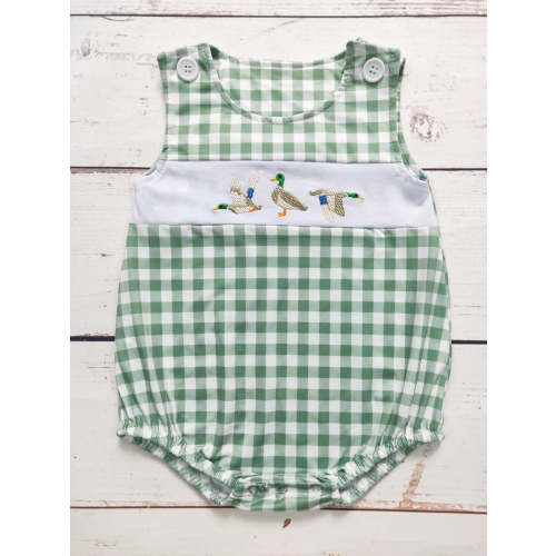 Baby Boys Checkered Duck Appliqué Romper
