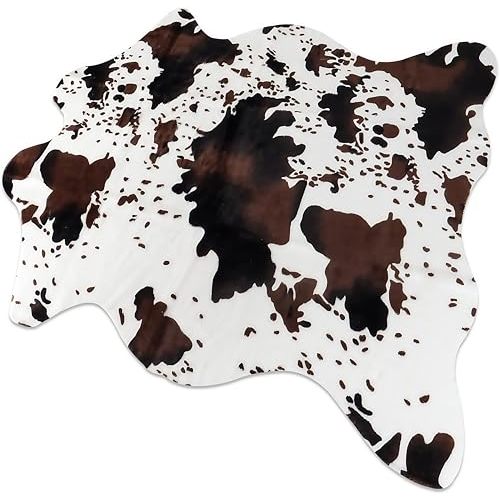 Sgizoku Cow Print Rug,4.6x5.2 Feet Faux Cowhide Rug Cute Area Rug Fun Western Room Decor Cow Rugs for Living Room Bedroom Non-Slip, Brown(62 inches x 55 inches)