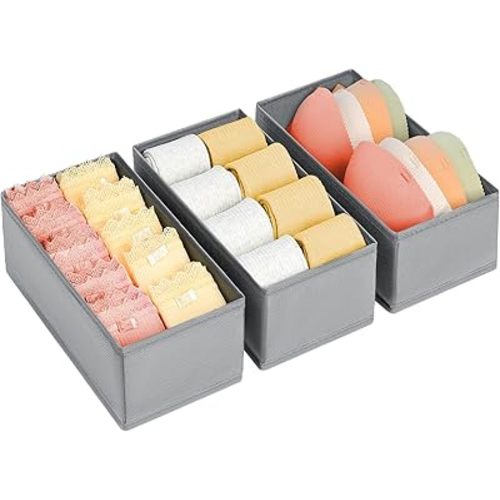 DIMJ Drawer Organizer Clothes - Small Dresser Organizer Underwear Drawer Organizer for Baby Clothes, Socks, Underwear, Bra, Belt, Tie - Grey