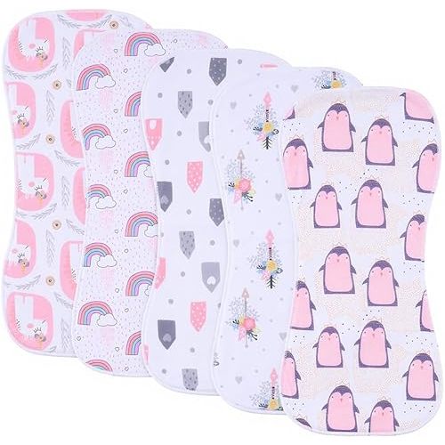 Baby Burp Cloths, Soft Absorbent Towel, Unisex, Easy to Use, 5 Pack (Animal)