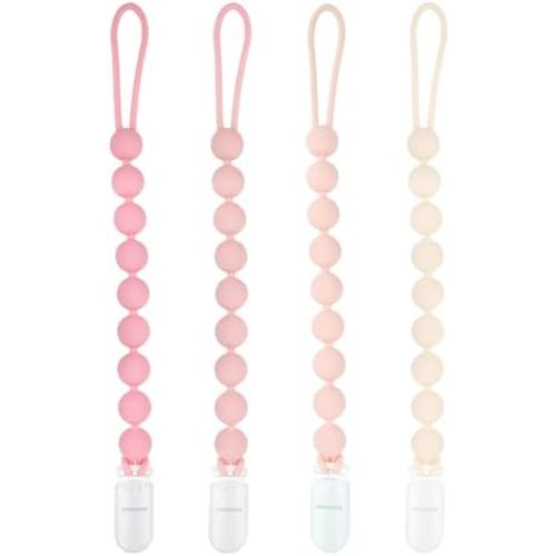 Baby Girl Newborn Essentials, 4 Pack Silicone Pacifier Clips for Girls
