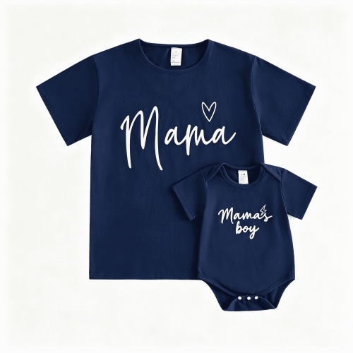 BemeyourBBs Mommy and Me Matching Family Shirts Mama's Boy Outfits Baby Boys Summer Clothes Blue Short Sleeve T Shirt for Women Boy Romper Bodysuit